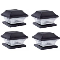 Rheme Solar 4 Pack Post Lights Outdoor Glass Led Fence Cap Light 2 Modes For 4X4 5X5 6X6 Posts Deck Patio Garden Decoration