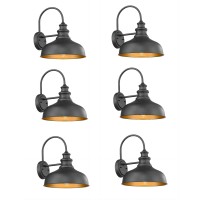 Bestshared Farmhouse Wall Sconces, Outdoor Barn Wall Lights, Exterior Wall Lighting Fixture, Gooseneck Wall Mounted Lights, Industrial Wall Lamp (Black, 6 Pack)