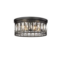 Odeums Crystal Flush Mount Ceiling Light, Contemporary Ceiling Lighting Fixture, E12 3-Lights Industrial Close To Ceiling Lighting For Bedroom, Living Room, Kitchen Island (Black)