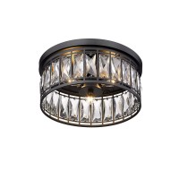 Odeums Crystal Flush Mount Ceiling Light, Contemporary Ceiling Lighting Fixture, E12 3-Lights Industrial Close To Ceiling Lighting For Bedroom, Living Room, Kitchen Island (Black)