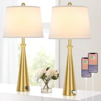 Table Lamps Set Of 2 With 2 Usb Charging Ports, Gold Bedside Lamp With Rotary Switch, 26.4