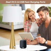 Table Lamps Set Of 2 With 2 Usb Charging Ports, Gold Bedside Lamp With Rotary Switch, 26.4