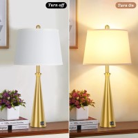 Table Lamps Set Of 2 With 2 Usb Charging Ports, Gold Bedside Lamp With Rotary Switch, 26.4