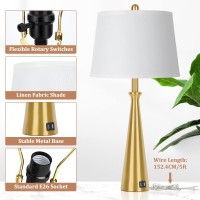 Table Lamps Set Of 2 With 2 Usb Charging Ports, Gold Bedside Lamp With Rotary Switch, 26.4