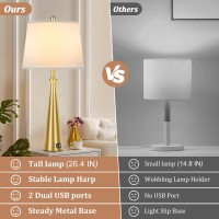 Table Lamps Set Of 2 With 2 Usb Charging Ports, Gold Bedside Lamp With Rotary Switch, 26.4