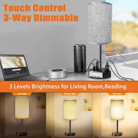 Mindore Table Lamp Bedside Lamp With Usb Ports And Outlets Bedroom Lamp With Alarm Clock Base 3Way Dimmable Modern Nightsta