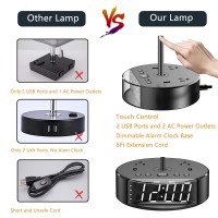 Mindore Table Lamp Bedside Lamp With Usb Ports And Outlets Bedroom Lamp With Alarm Clock Base 3Way Dimmable Modern Nightsta