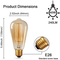 Hession St64 Edison Bulbs, E26/E27 Base 110V-40W 4-Pack Vintage Light Bulb, Amber Glass Warm Light Dimmable Decorative Bulbs For Livingroom Kitchen Table Light Etc.