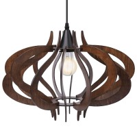 Plug-In Wood Pendant Light Fixture For Living Room, Kitchen, Bedroom, And Dining Room - Stylish Hanging Lamp With Adjustable Cord (17 Inch)