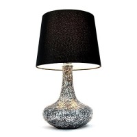 Simple Designs Lt3039Blk Mosaic Tiled Glass Genie Fabric Shade Table Lamp Black Pack Of 4