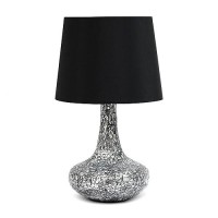 Simple Designs Lt3039Blk Mosaic Tiled Glass Genie Fabric Shade Table Lamp Black Pack Of 4