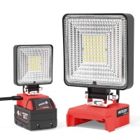 Ecarke Square Led Work Light 23W 2100Lm Cordless Led Flood Work Lights For Milwaukee M18 18V Battery Lithium Light With Upgraded Low Voltage Protection & Usb&Typec Charging Port