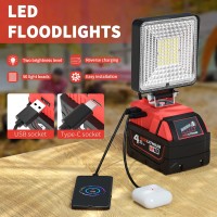 Ecarke Square Led Work Light 23W 2100Lm Cordless Led Flood Work Lights For Milwaukee M18 18V Battery Lithium Light With Upgraded Low Voltage Protection & Usb&Typec Charging Port