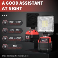 Ecarke Square Led Work Light 23W 2100Lm Cordless Led Flood Work Lights For Milwaukee M18 18V Battery Lithium Light With Upgraded Low Voltage Protection & Usb&Typec Charging Port