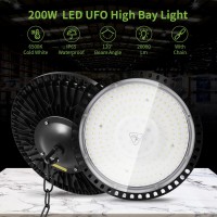 5 Pack 200W Led Ufo High Bay Light 6500K Daylight White 20000Lm Workshop Lighting Ip65 Waterproof Ultra Thin Commercia Shop Industrial Lamp Area Lights Fixtures With 50Cm Chain For Workshop Factory