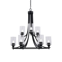 Paramount Uplight, 9 Light, Chandelier In Matte Black Finish With 4