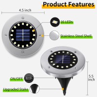 Nfesolar 16 Pack Solar Outdoor Lights 16 Leds Bright Solar Ground Lights Pathway Lights Waterproof For Pathway Garden Yard Lawn