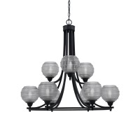 Paramount Uplight, 9 Light, Chandelier In Matte Black Finish With 6