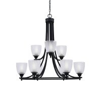 Paramount Uplight, 9 Light, Chandelier In Matte Black Finish With 5