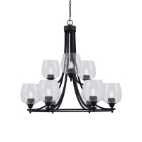 Paramount Uplight, 9 Light, Chandelier In Matte Black Finish With 6