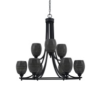 Paramount Uplight, 9 Light, Chandelier In Matte Black Finish With 5