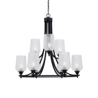 Paramount Uplight, 9 Light, Chandelier In Matte Black Finish With 5