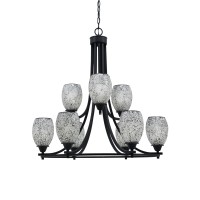 Paramount Uplight, 9 Light, Chandelier In Matte Black Finish With 5