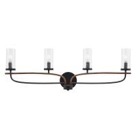 Monterey 4 Light Bath Bar In Matte Black & Painted Wood-Look Metal Finish With 2.5