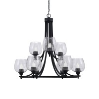 Paramount Uplight, 9 Light, Chandelier In Matte Black Finish With 6