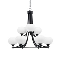 Paramount Uplight, 9 Light, Chandelier In Matte Black Finish With 7