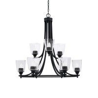 Paramount Uplight, 9 Light, Chandelier In Matte Black Finish With 4.5