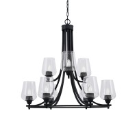 Paramount Uplight, 9 Light, Chandelier In Matte Black Finish With 5