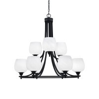 Paramount Uplight, 9 Light, Chandelier In Matte Black Finish With 6