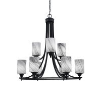 Paramount Uplight, 9 Light, Chandelier In Matte Black Finish With 4