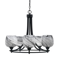 Paramount Uplight, 5 Light, Chandelier In Matte Black Finish With 6