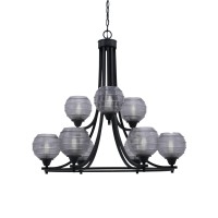 Paramount Uplight, 9 Light, Chandelier In Matte Black Finish With 6