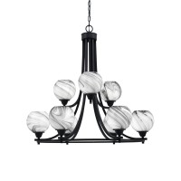 Paramount Uplight, 9 Light, Chandelier In Matte Black Finish With 5.75