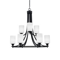 Paramount Uplight, 9 Light, Chandelier In Matte Black Finish With 4