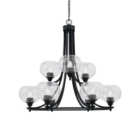 Paramount Uplight, 9 Light, Chandelier In Matte Black Finish With 7