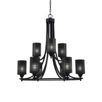 Paramount Uplight, 9 Light, Chandelier In Matte Black Finish With 4