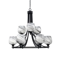 Paramount Uplight, 9 Light, Chandelier In Matte Black Finish With 6