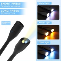 Iperot Neck Reading Light Led Book Light For Reading In Bed With Stepless Dimming 3 Colors Bendable Arms And Rechargeable Batt