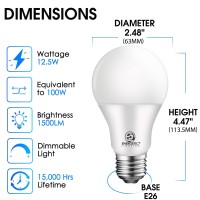 Energetic 6Pack 100 Watt Led Bulb Daylight 5000K Dimmable 1500 Lumens 125W E26 Medium Base 15000 Hrs Ul Listed