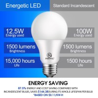 Energetic 6Pack 100 Watt Led Bulb Daylight 5000K Dimmable 1500 Lumens 125W E26 Medium Base 15000 Hrs Ul Listed