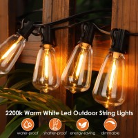 Wenfeng Outdoor String Lights 50Ft 2200K Led Patio Lights With St38 Waterproof Bulbs Retro Connectable String Lights For Patio