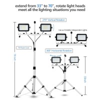 Ufond 10000 Lumen Led Work Light With Stand Detachable Waterproof Dual Head Work Lights Individual Switch Floodlight With Telesc