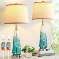 Ireliare Galss Table Lamps For Bedrooms Set Of 2 Touch Lamps For Nightstand With Usb Charging Port Modern Table Lamps For Livi