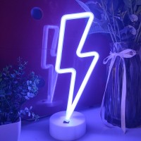 Jywj Lightning Neon Sign With Holder Base Usb Or 3Aa Battery Powered Neon Light Led Desktop Wall Decoration Various Parties Dec