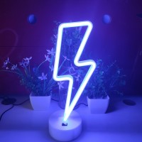 Jywj Lightning Neon Sign With Holder Base Usb Or 3Aa Battery Powered Neon Light Led Desktop Wall Decoration Various Parties Dec