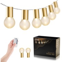 Hellodot - Golden Bell String Lights Globe Fairy Lights 16Ft, 20Led Bulbs, Battery Operated For Indoor&Outdoor, Camping, Garden, Patio, Waterproof Strand, Dimmable & Timer Ligths With Remote